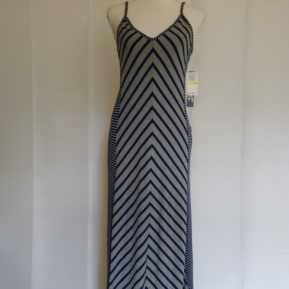 Seven7 Blue and Gray Striped Long Maxi Dress